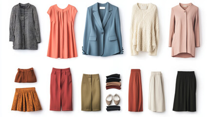 "Women's Winter and Fall Clothing Set: Skirt, Suede Boots, Sweater, Scarf, and Leather Crossbody Bag on Light Background"

