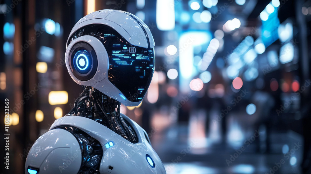 Aufkleber robot trading on stock market. artificial intelligence of forex broker with analyzing business chart