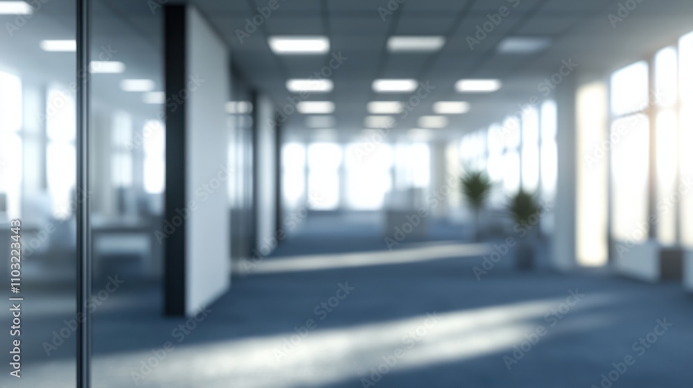 Aufkleber blurred empty open space office. abstract light bokeh at office interior background for design.
