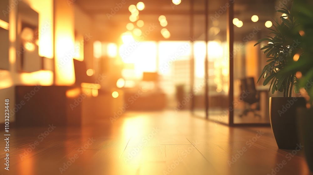 Poster blurred empty open space office. abstract light bokeh at office interior background for design.