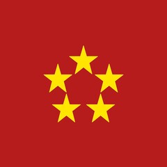 Red background featuring five golden star.