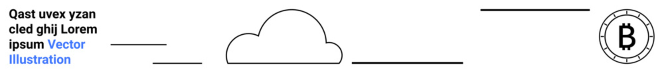Cloud icon, Bitcoin symbol, and placeholder text elements in sleek, minimalist style. Ideal for tech topics, cryptocurrency, cloud storage, finance, blockchain, digital currencies, modern design
