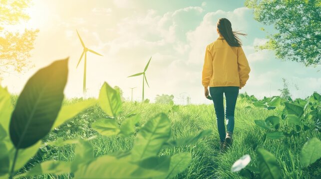 An environmentalist conducting awareness campaigns, set against a bold green environment for action