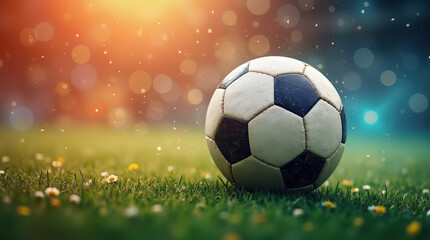 Fototapeta premium Dynamic Soccer Ball Image with Vibrant Colorful Background for Sports and Art Concepts