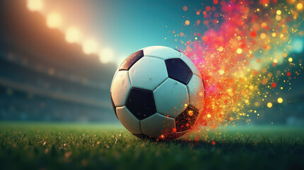 Naklejka premium Dynamic Soccer Ball Image with Vibrant Colorful Background for Sports and Art Concepts