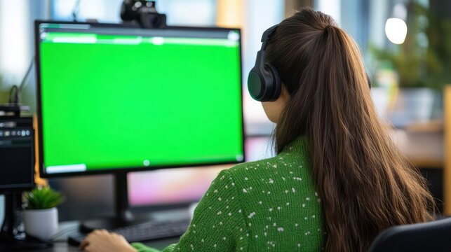 An online exam proctor monitoring students virtually, with a green screen background for professional integrity