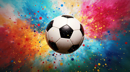 Naklejka premium Dynamic Soccer Ball Image with Vibrant Colorful Background for Sports and Art Concepts