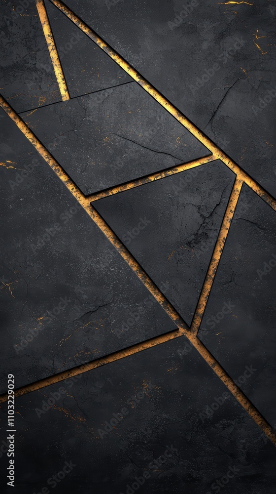 Poster a textured dark surface with golden lines creating a geometric pattern, evoking a modern and elegant