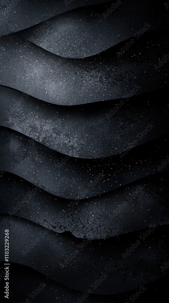 Poster a close-up of textured, layered surfaces in dark tones, showcasing a dynamic interplay of light and 