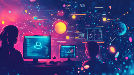 Border or frame design for kids technology education. STEM professions learning for children. Programming, web, game design, AI, online internet course. Engineering  graphic elements Banner. text box