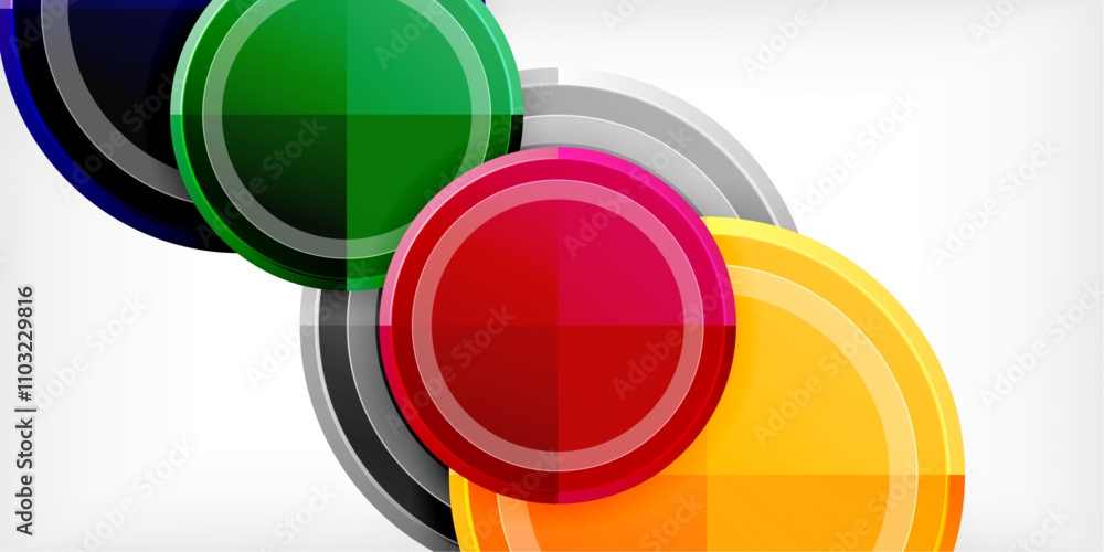 Poster abstract background - multicolored circles, trendy minimal geometric design, vector illustration