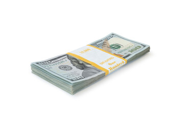 a bundle of American money in a package. American dollars isolated on white background