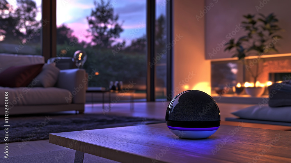 Poster smart speaker recognitions voice commands and controls devices of smart home. personal voice assista