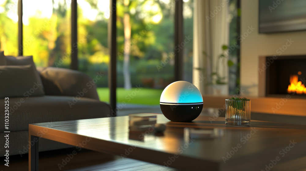 Poster smart speaker recognitions voice commands and controls devices of smart home. personal voice assista