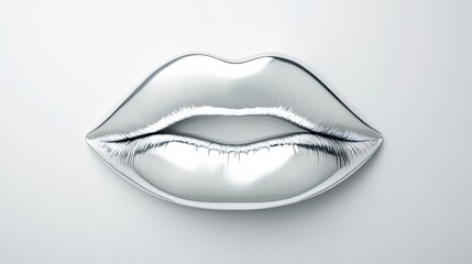 Fototapeta premium Silver balloon shaped like lips against a plain white background, AI