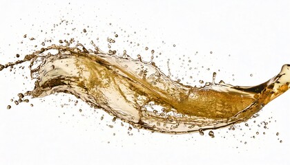 Obraz premium Dynamic splash of golden liquid against a white background, showcasing motion and energy.
