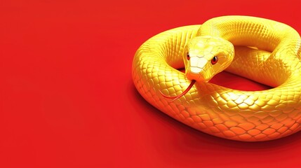 Fototapeta premium Cute big yellow snake on a golden red background