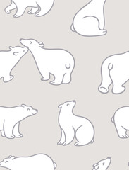 Pattern design. White polar bears in lines isolated on grey background