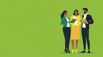 Naklejka premium Professionals supporting each other in the workplace, set on a bold green backdrop for teamwork
