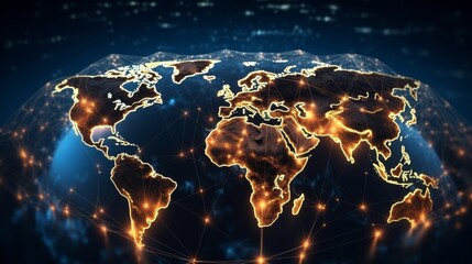Dynamic digital world map highlighting americas for ai driven global connectivity and data transfer
