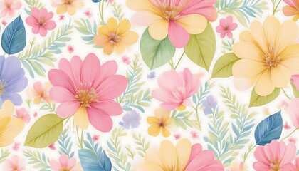 Obraz premium Seamless Floral Pattern with Pink Flowers - Vector Design for Wallpaper, Textile, and Decoration