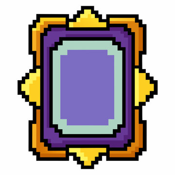 recommend clip art: Colorful Pixel Art Frame with Purple and Gold Accents in Retro Style
