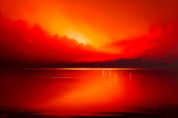 ia generated. landscape with oil effect in red tones. landscape oil painting. oil painting