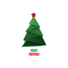 paper cut style Christmas tree card. Vector illustration