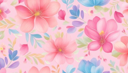 Obraz premium Seamless Floral Pattern with Pink Flowers - Vector Design for Wallpaper, Textile, and Decoration