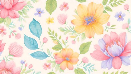 Obraz premium Seamless Floral Pattern with Pink Flowers - Vector Design for Wallpaper, Textile, and Decoration