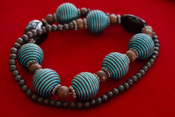 Handmade necklace with blue-brown beads