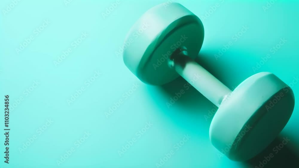 Poster Light green dumbbell rests on a matching background, creating a visually appealing scene related to fitness, exercise, and healthy lifestyle