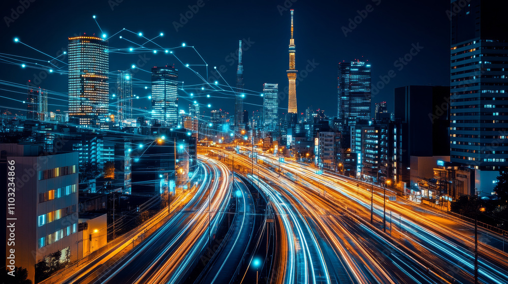 Poster city broadband network technology concept. white high speed mobile internet transmission tower trans