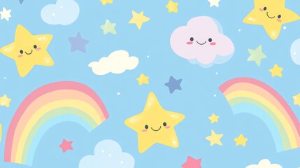Pastel Sky with Cute Stars and Rainbows