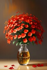 ia generated. vase with flowers. vase with red flowers. vase with red flowers on the table. bouquet of flowers