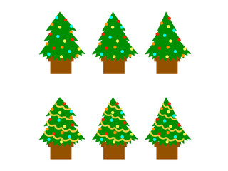 星なしクリスマスツリー6セット：金モール＆カラフルオーナメント