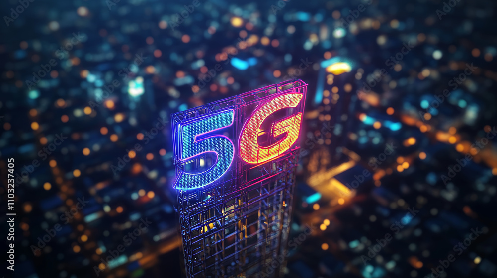 Poster 5g mobile internet communication tower of cellular network. wireless broadband antenna transmissions