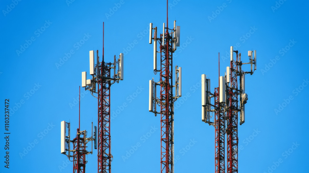 Poster 5g mobile internet communication tower of cellular network. wireless broadband antenna transmissions