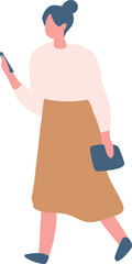 Stylized vector flat style woman with phone walking silhouette isolated on background