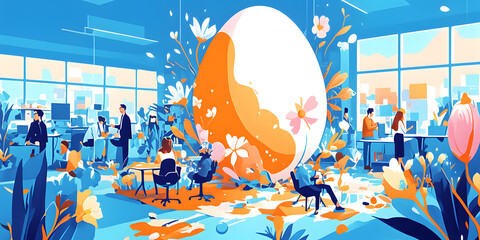 Naklejka premium Hand drawn illustration Easter eggs, Happy Easter, eggs covered with flowers. Business, poster, art, painting, Easter, background, wallpaper, base map, picture book