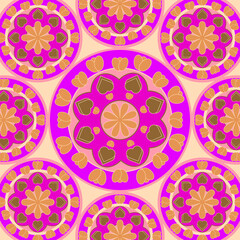 seamless pattern with geometric shaped elements, flowers, mandala design illustration wallpaper 