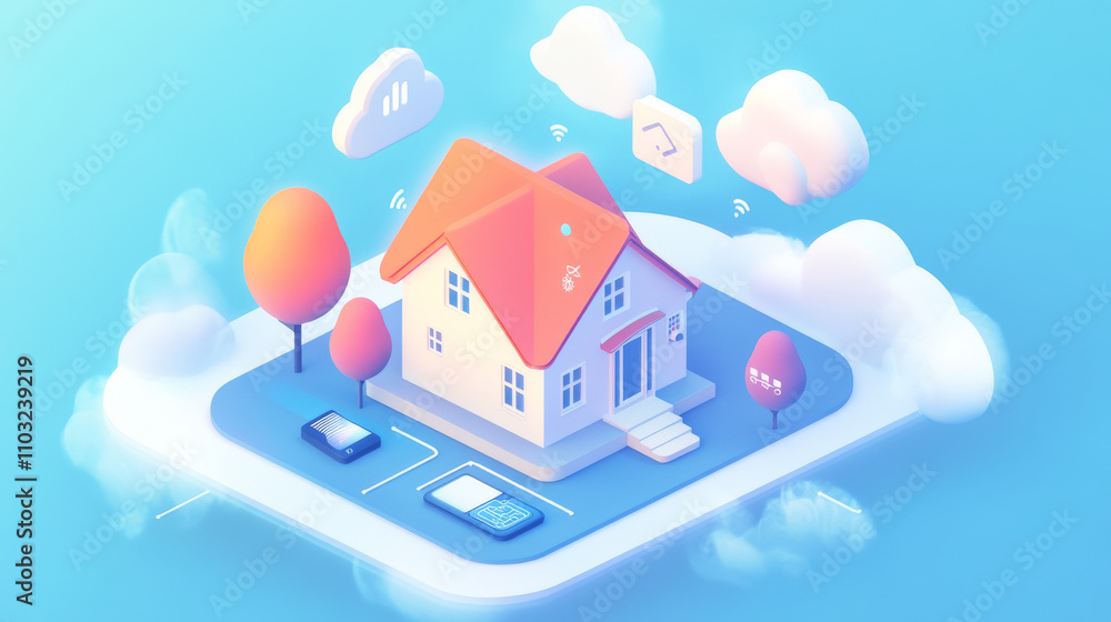 Poster iot concept. smart home connection and control with devices through home network. internet of things
