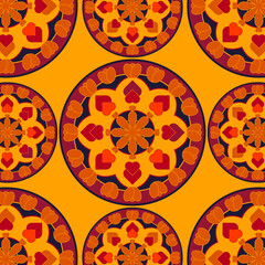 seamless pattern with geometric shaped elements, flowers, mandala design illustration wallpaper 