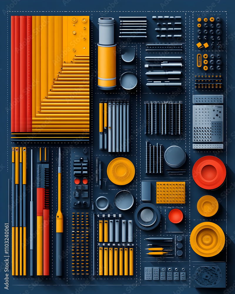 Poster abstract geometric shapes and elements composition.