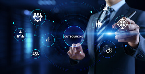 Outsourcing global recruitment human resources management concept.