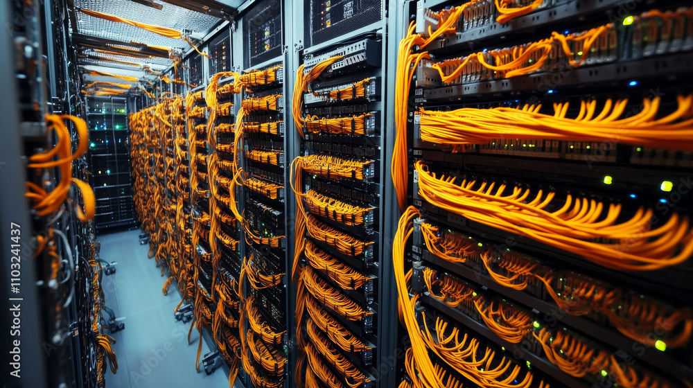 Poster data center abstract background. interior of server room. digital information warehouse. web hosting