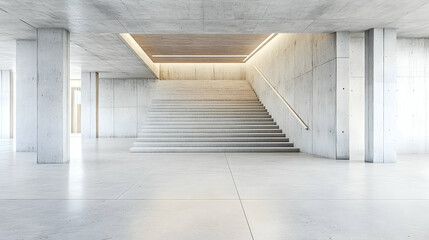 Obraz premium Modern Concrete Staircase Interior, Architectural Design with Minimalist Aesthetics