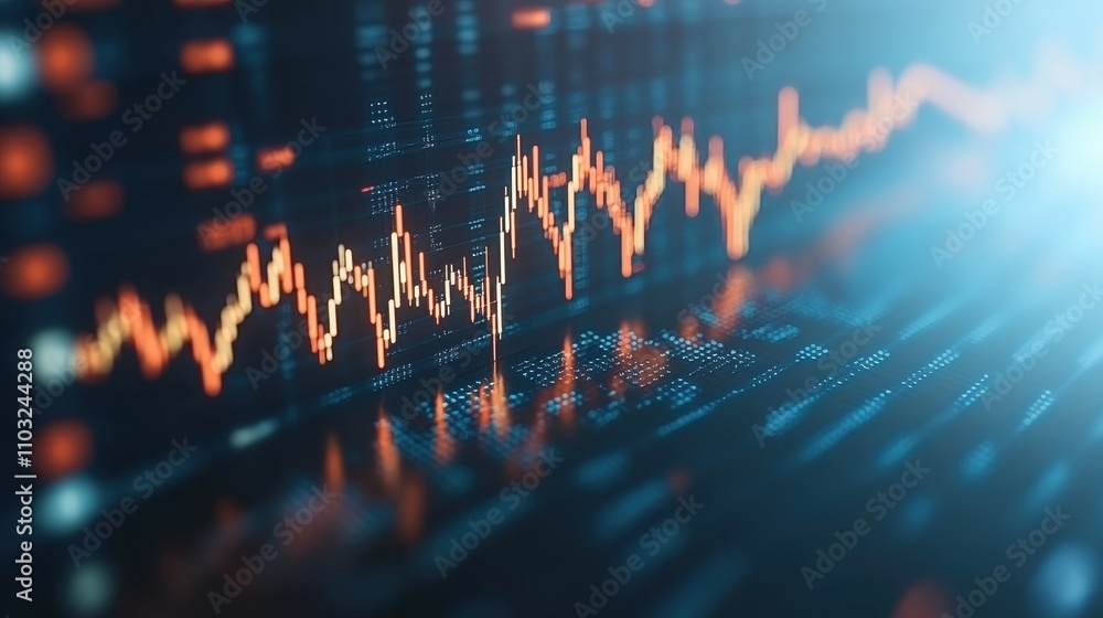 Aufkleber a graph with orange lines and blue background. the graph is showing a downward trend. scene is one o