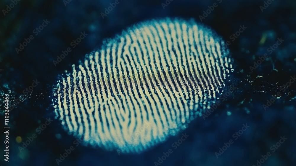 Poster a close up of a fingerprint with a blue background. concept of mystery and intrigue, as fingerprints