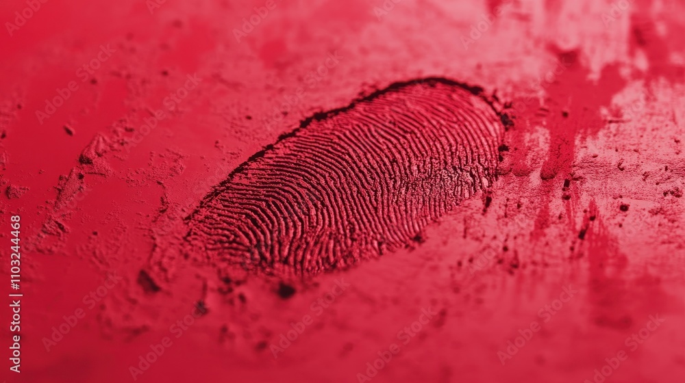 Poster a red background with a finger print on it. the finger print is in the center of the image